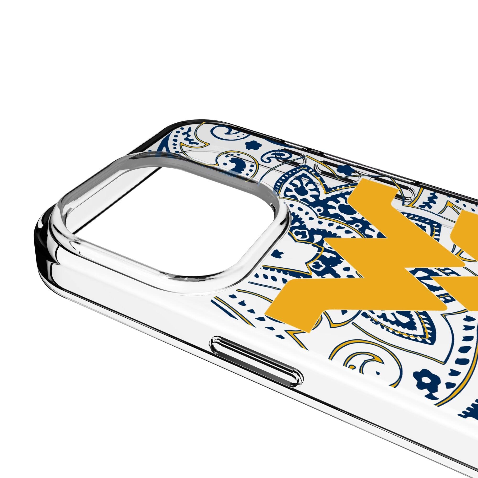 Alt View 2. Keyscaper - West Virginia Mountaineers iPhone Paisley Design Clear Case - 13 Pro Max - Multicolor.