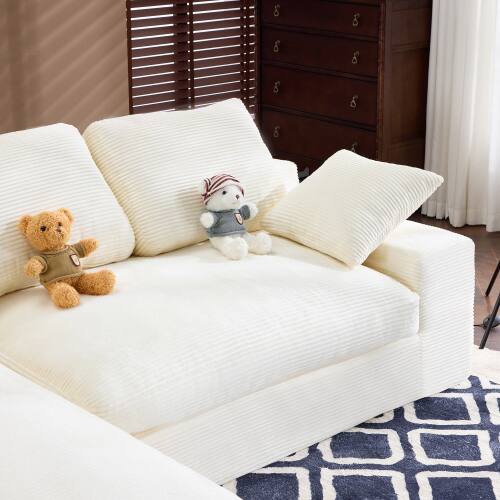 Alt View 2. Anysun - Corduroy Compressed Sofa - Soft & Skin-Friendly, Includes 3 Back Cushions & 2 Throw Pillows for Living Room - White.