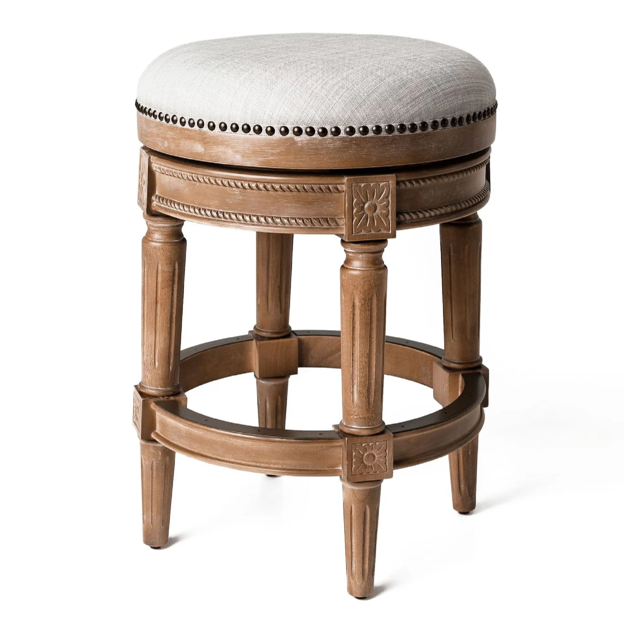 Maven Lane - 26" Pullman Backless Counter Stool In Finish With Fabric Upholstery - Weathered Oak