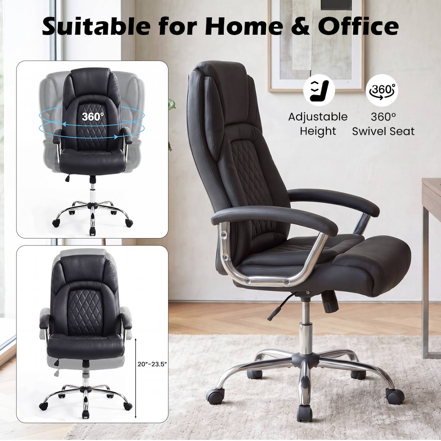 Suitable for Home & Office

360° Adjustable Height Swivel Seat

20"-23.5"