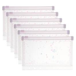 Unique Bargains - 6pcs A6 Plastic Binder Zipper Pockets 7x5 Inch Clear Envelope Folders Planner Waterproof with Sequin Decor - Light Purple