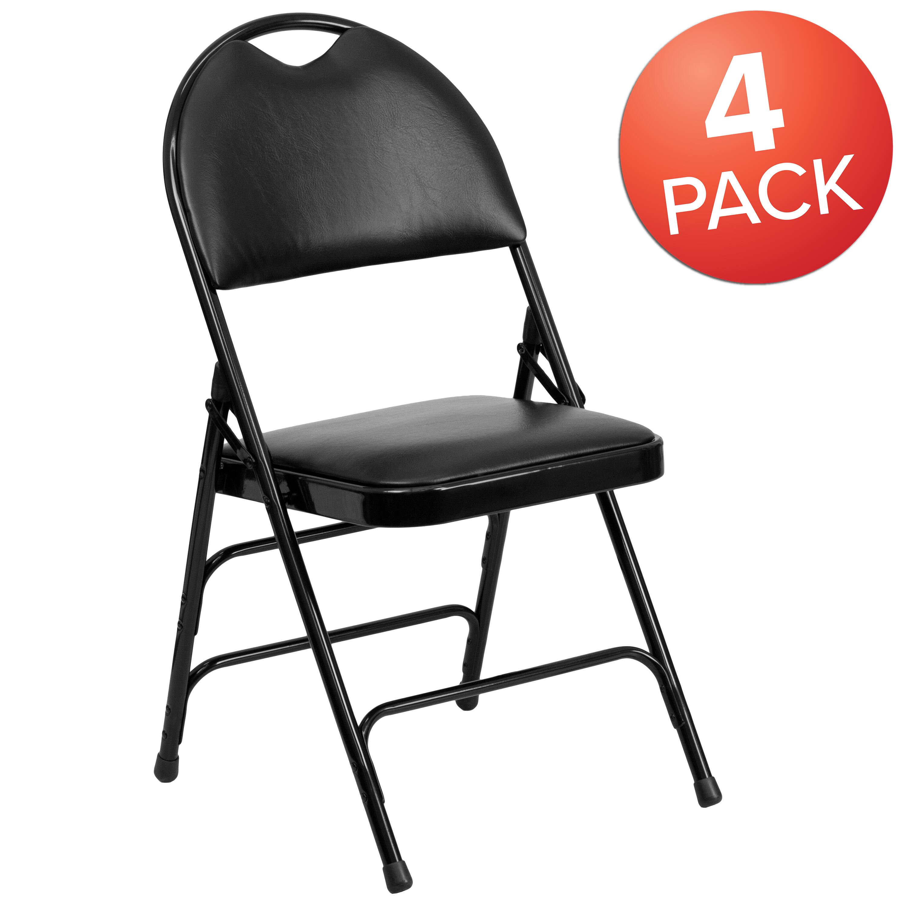 Alt View 1. Emma + Oliver - 4 Pack Home & Office Easy-Carry Party Events Padded Folding Chair - Black Vinyl/Black Frame.
