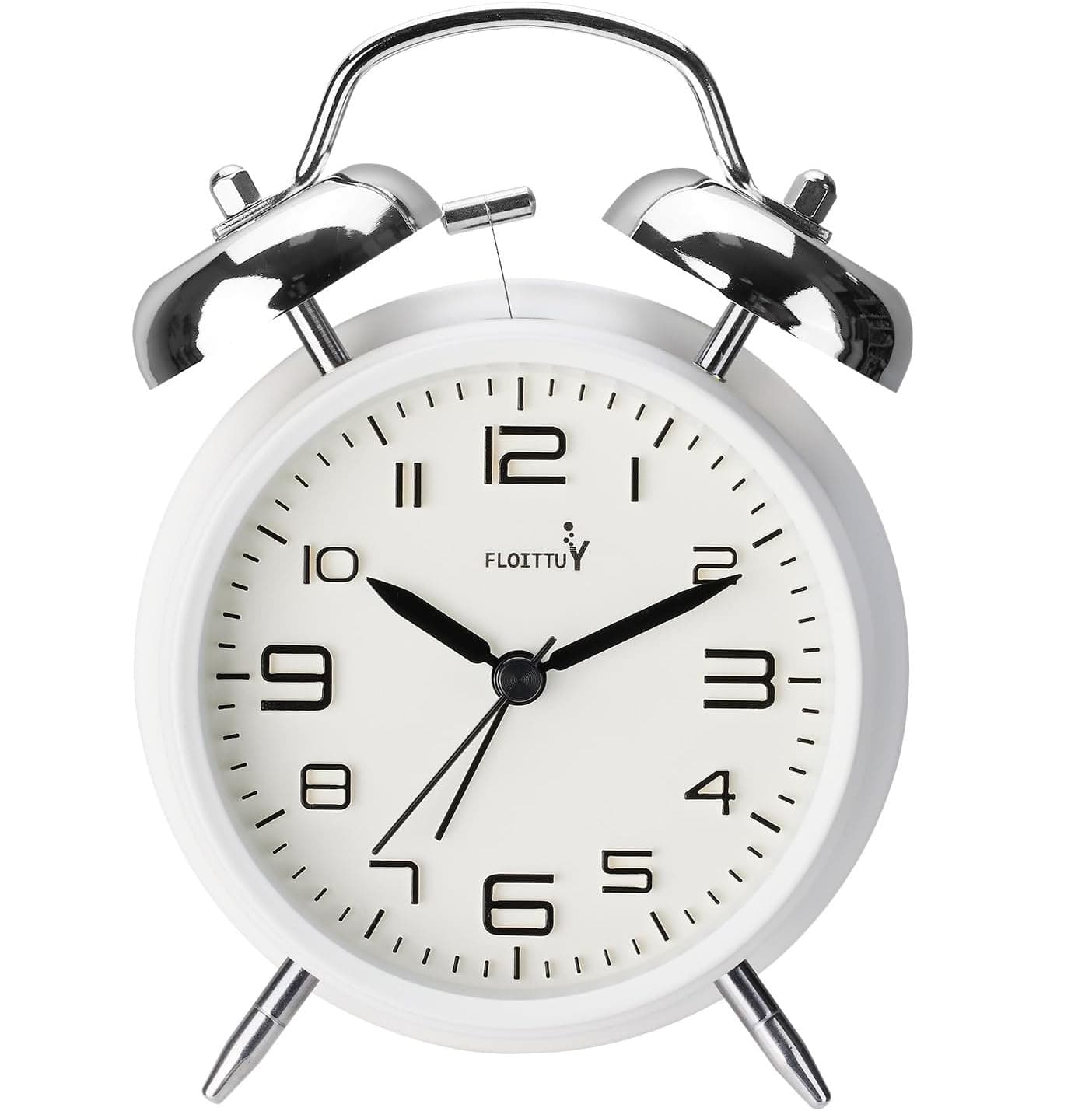 Front. FINEAK - Loud 4'' Twin Bell Digital Alarm Clock with Backlight for Deep Sleepers (Aurora White) - Aurora White.