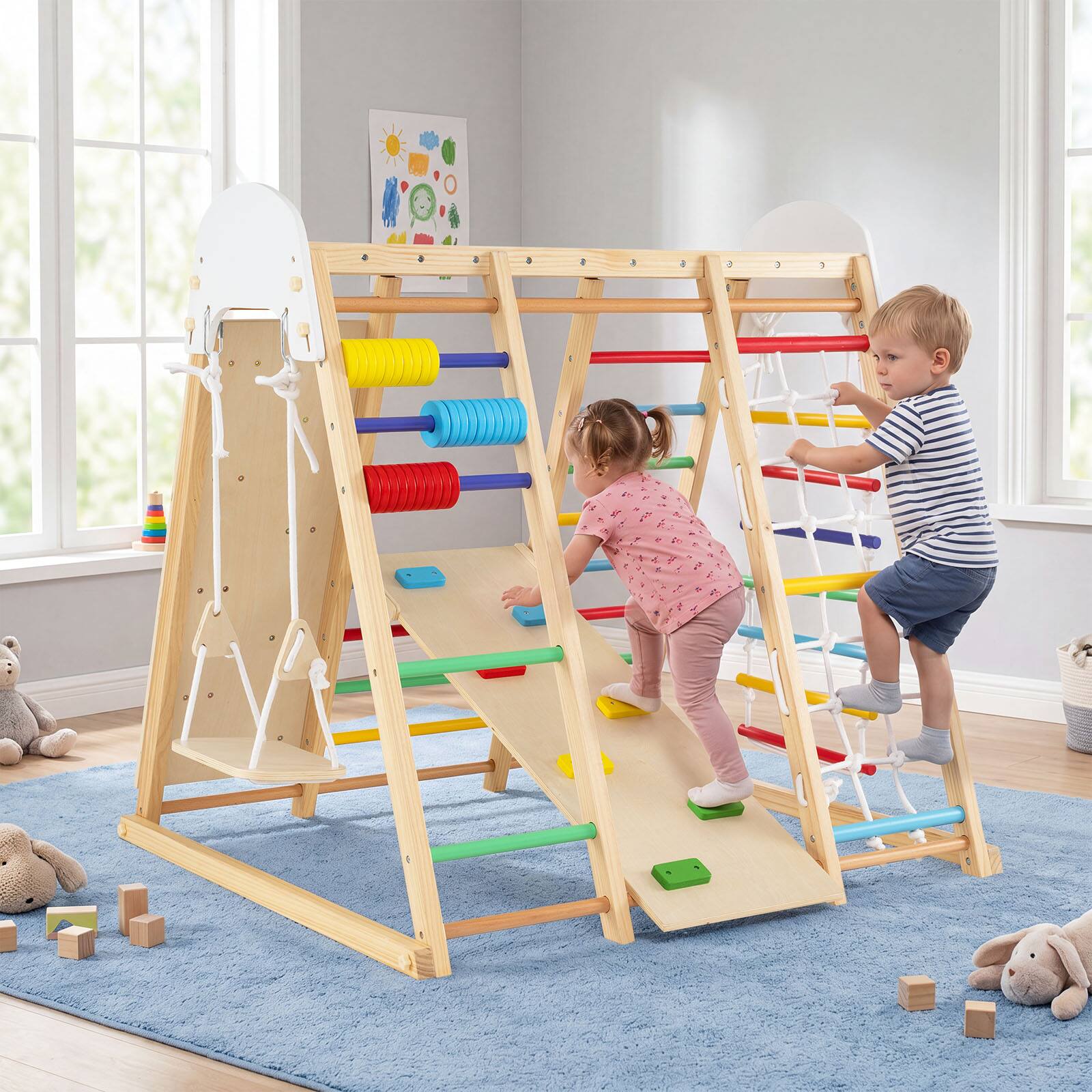 Alt View 1. Costway - Costway Indoor Jungle Gym for Kids 8-in-1 Montessori Climber Playset with Swing Monkey Bars - Multicolor.