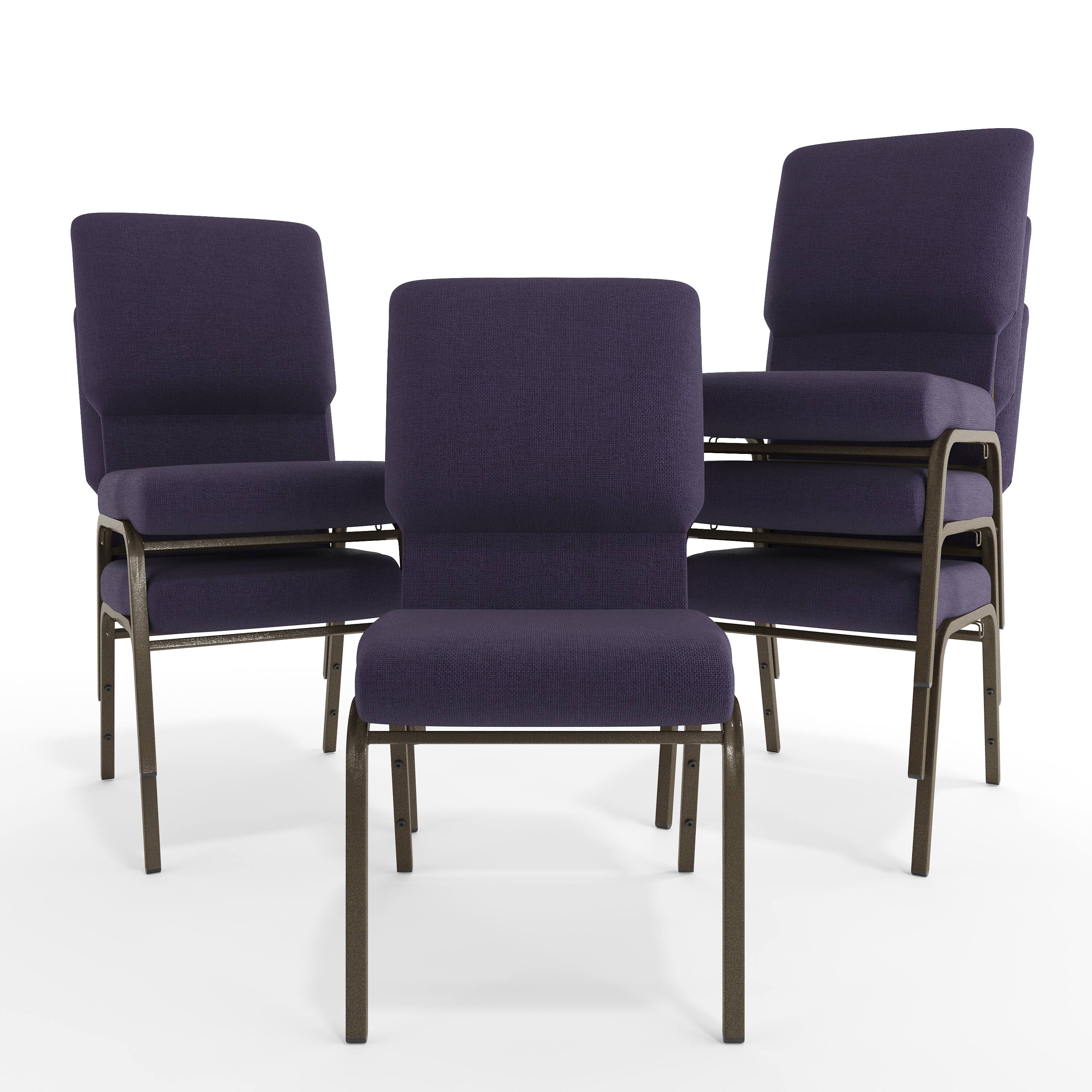 Alt View 10. Emma + Oliver - Church Chairs 18.5 in. Wide - Eggplant Fabric/Gold Vein Frame.