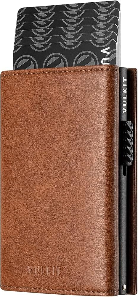 Vulpecula Spade - Card Holder Wallet with Coin Pocket Magnetic Closure Pop Up Cards With ID Window Leather Wallet for Cash & Credit Cards - Brown