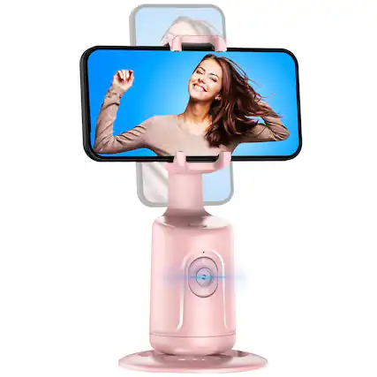 Front. PRIMEPLUS - Auto Tracking Phone Gimbal & Tripod, 360° Face/Object Tracking Selfie Stick Stabilizer for Vlog Live Streaming (White) - Pink.