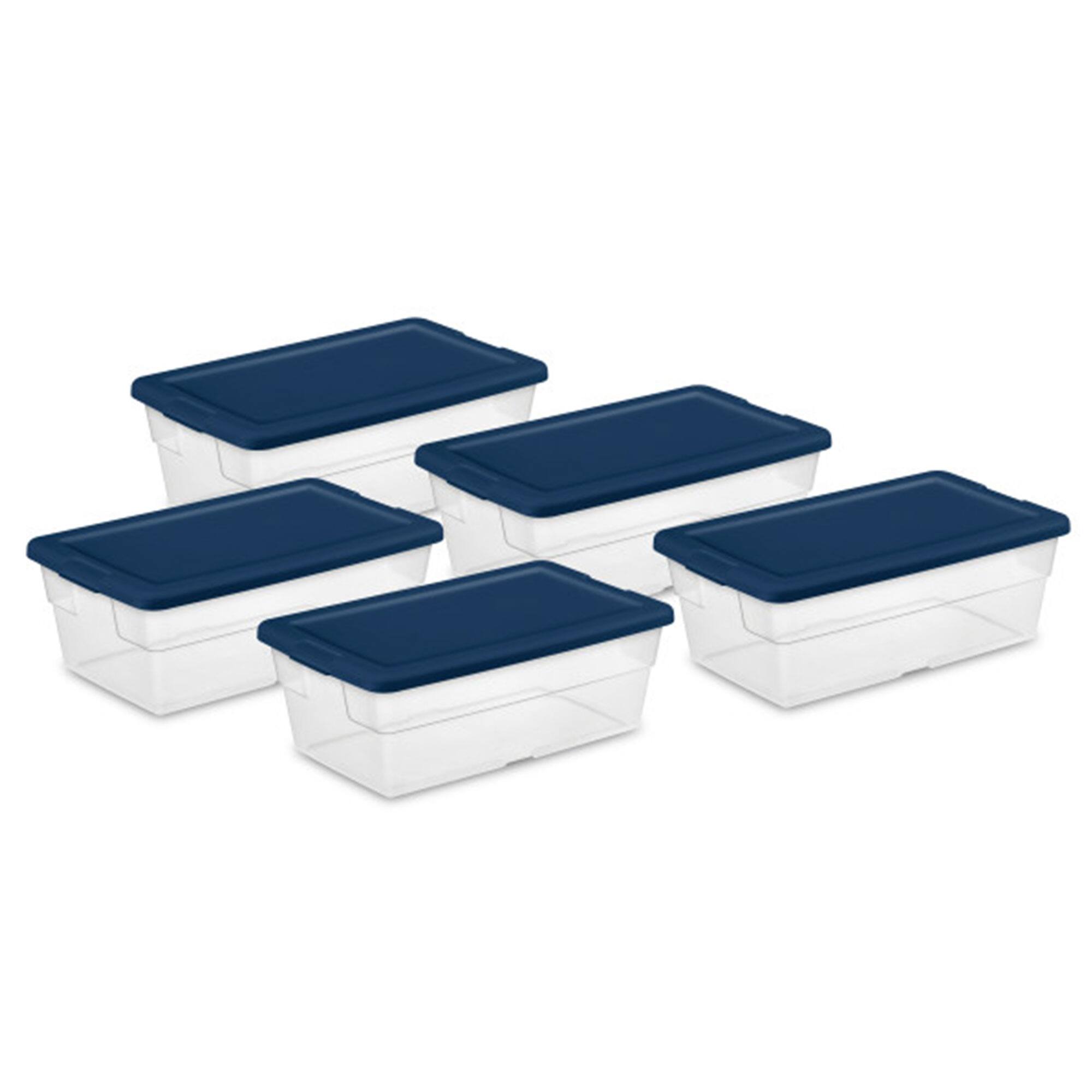 Alt View 7. Sterilite - Sterilite Stackable 6 Qt Storage Box Container, Clear, Marine Blue Lid, 5 Pack - Marine Blue.