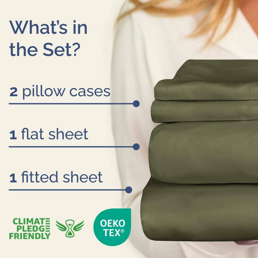 What's in the Set?

- 2 pillow cases
- 1 flat sheet
- 1 fitted sheet

CLIMATE PLEDGE FRIENDLY

OEKO TEX