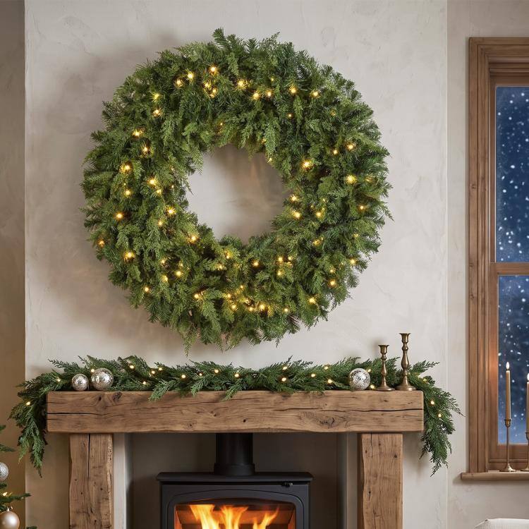 Alt View 1. PULUZ - 48 in Pre-Lit Cedar Artificial Christmas Wreath with 550 Tips - Green.