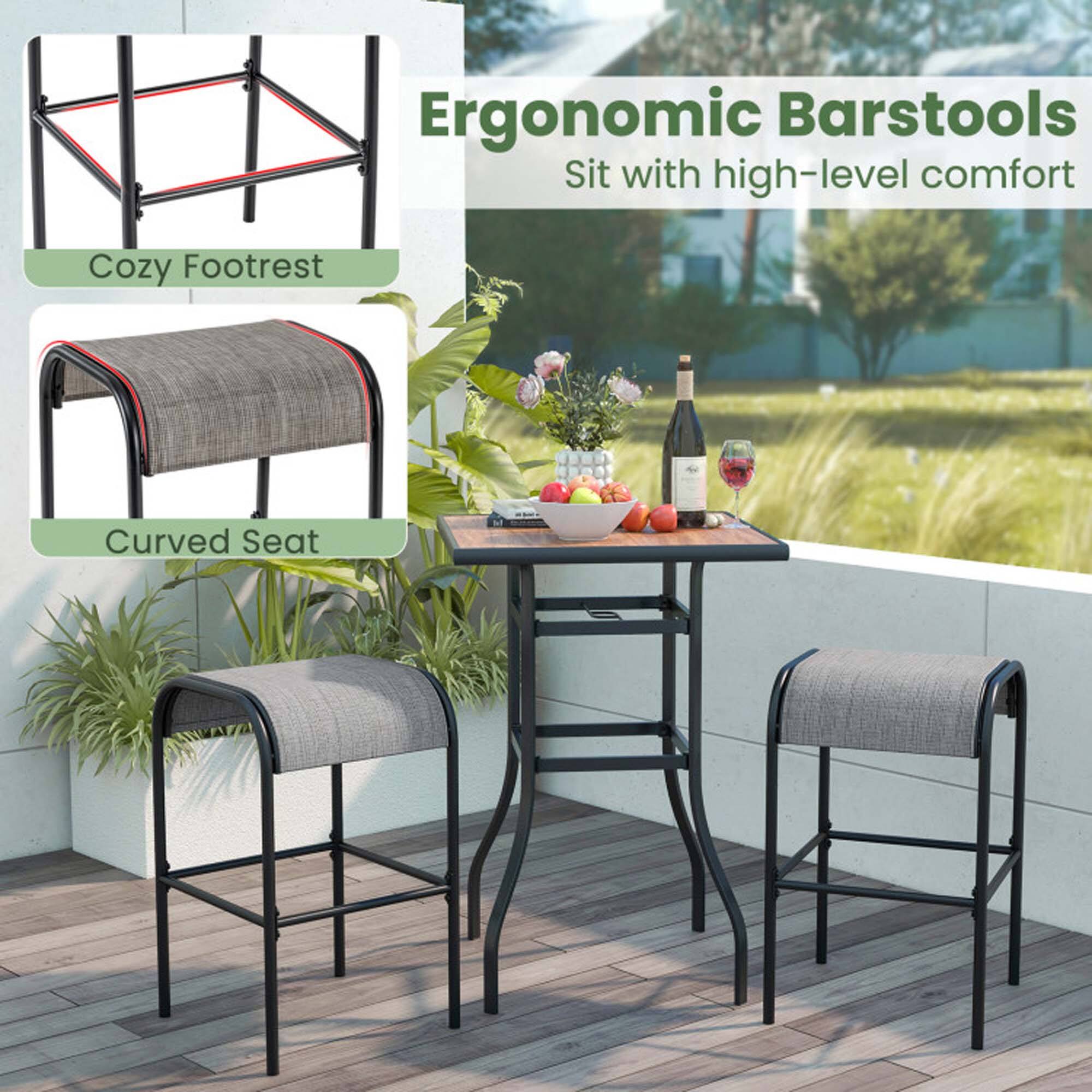 Ergonomic Barstools  
Sit with high-level comfort  
Cozy Footrest  
Curved Seat
