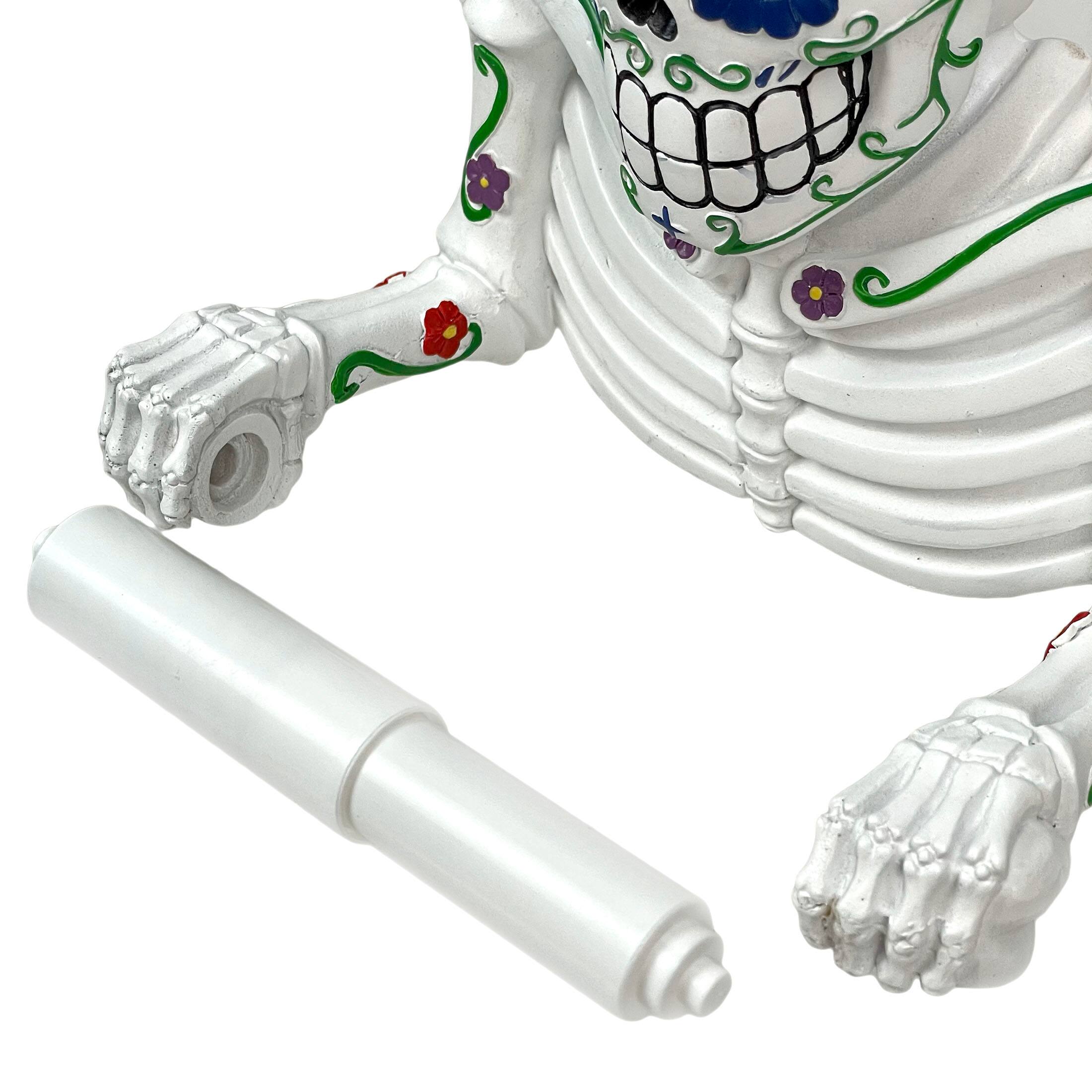 Alt View 7. Zeckos - Smelly Skelly White Day of the Dead Sugar Skull Toilet Tissue Holder - White.