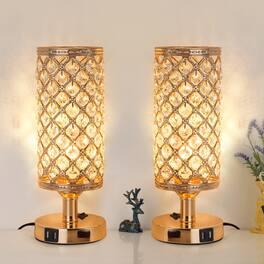 Oumilen - Crystal Table Lamps Set of 2, K9 Crystal Bedside Lamps with Dual USB Ports, Gold Metal Base for Bedroom Living Room