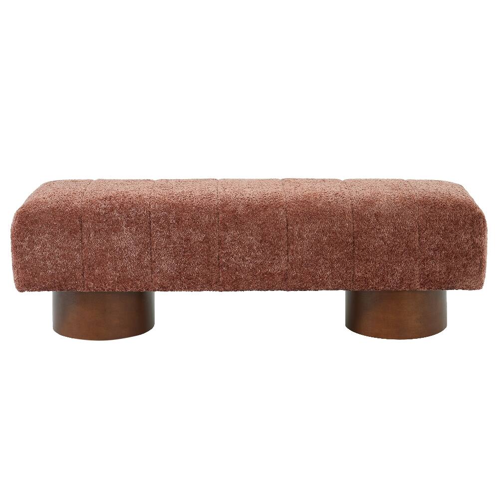 Back. Ropilly - Ropilly Rust Red Boucle Dining Bench, Modern Upholstered Accent Bench for Entryway and Bedroom, High Capacity Seating - Rust Red.