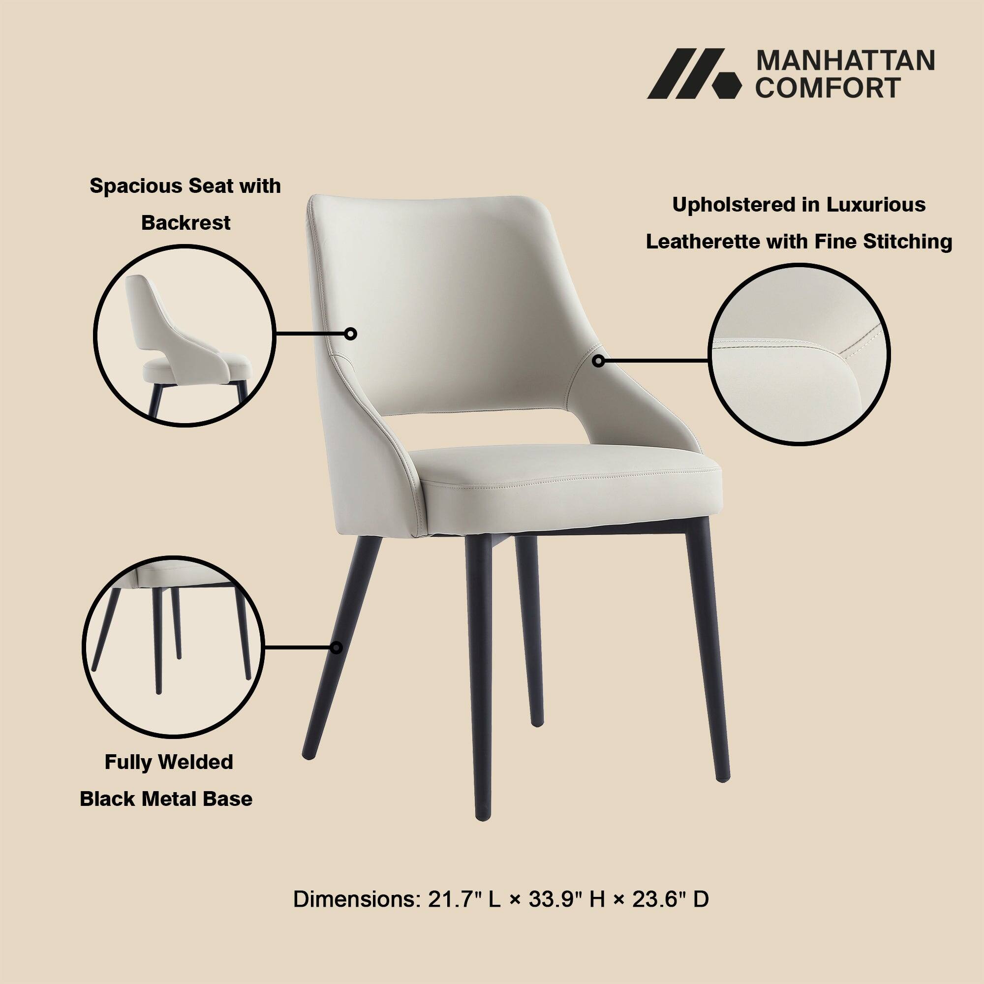 MANHATTAN COMFORT

Spacious Seat with Backrest

Upholstered in Luxurious Leatherette with Fine Stitching

Fully Welded Black Metal Base

Dimensions: 21.7" L x 33.9" H x 23.6" D