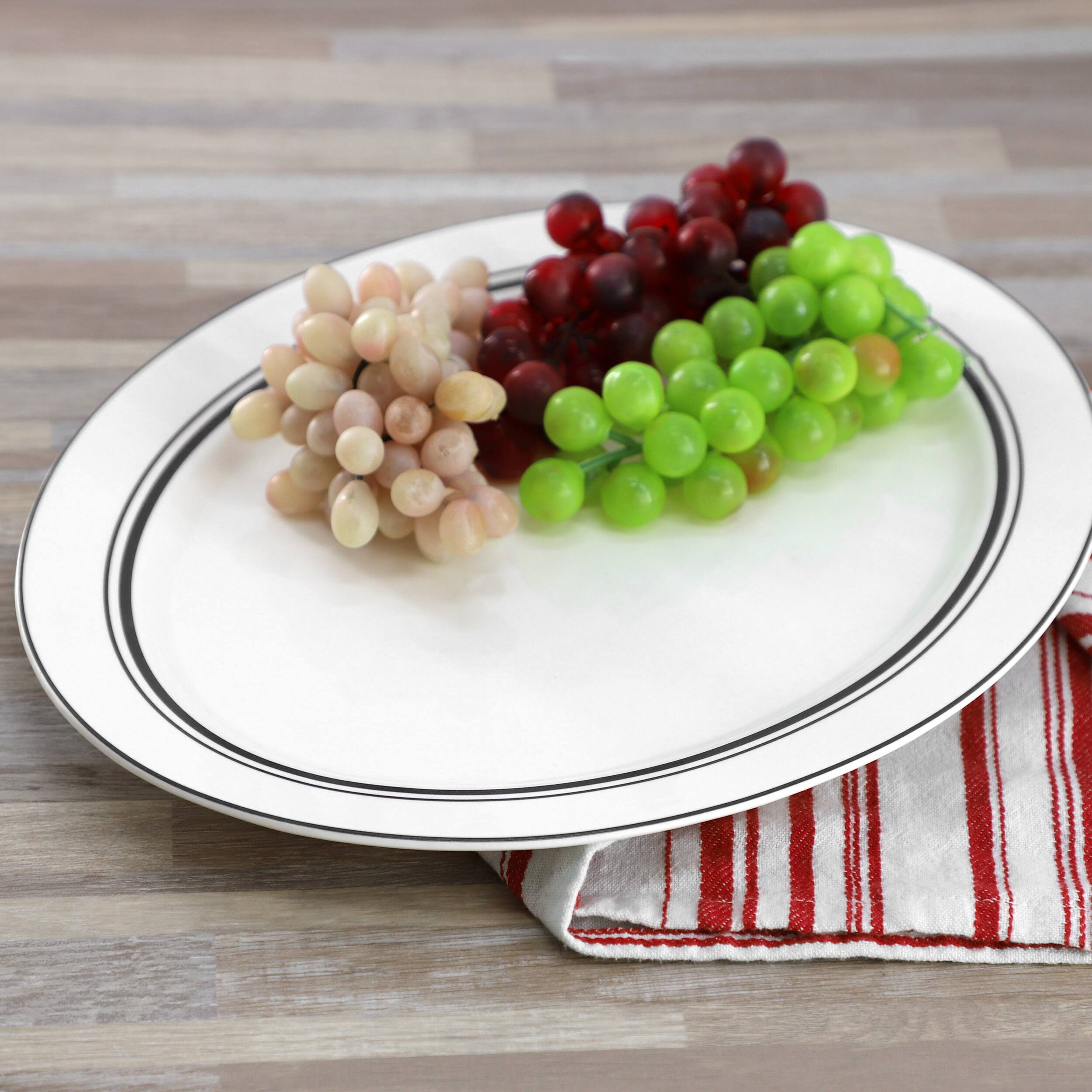 Alt View 5. Sur La Table - Sur La Table 2 Piece 14 Inch Ceramic Oval Serving Platter in White with Black Bands - White.