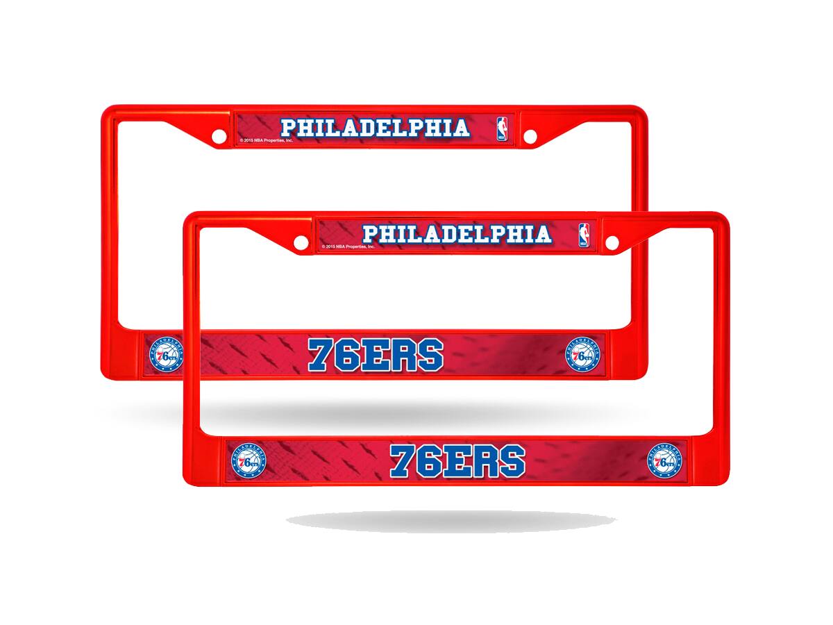 Philadelphia 76ers Red Painted Chrome Metal (Set of 2) License Plate Frame Set