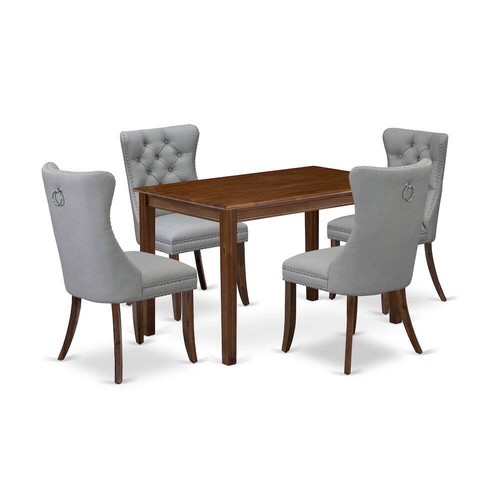 Left. East West Furniture - 5 Piece Modern Dining Table Set Consists of a Rectangle Kitchen Table - Antique Walnut.