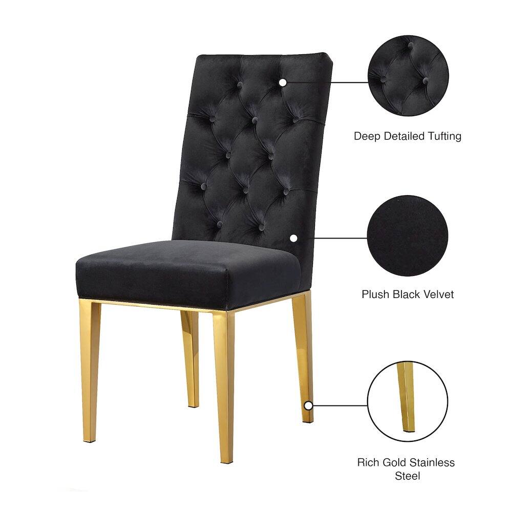 Deep Detailed Tufting  
Plush Black Velvet  
Rich Gold Stainless Steel