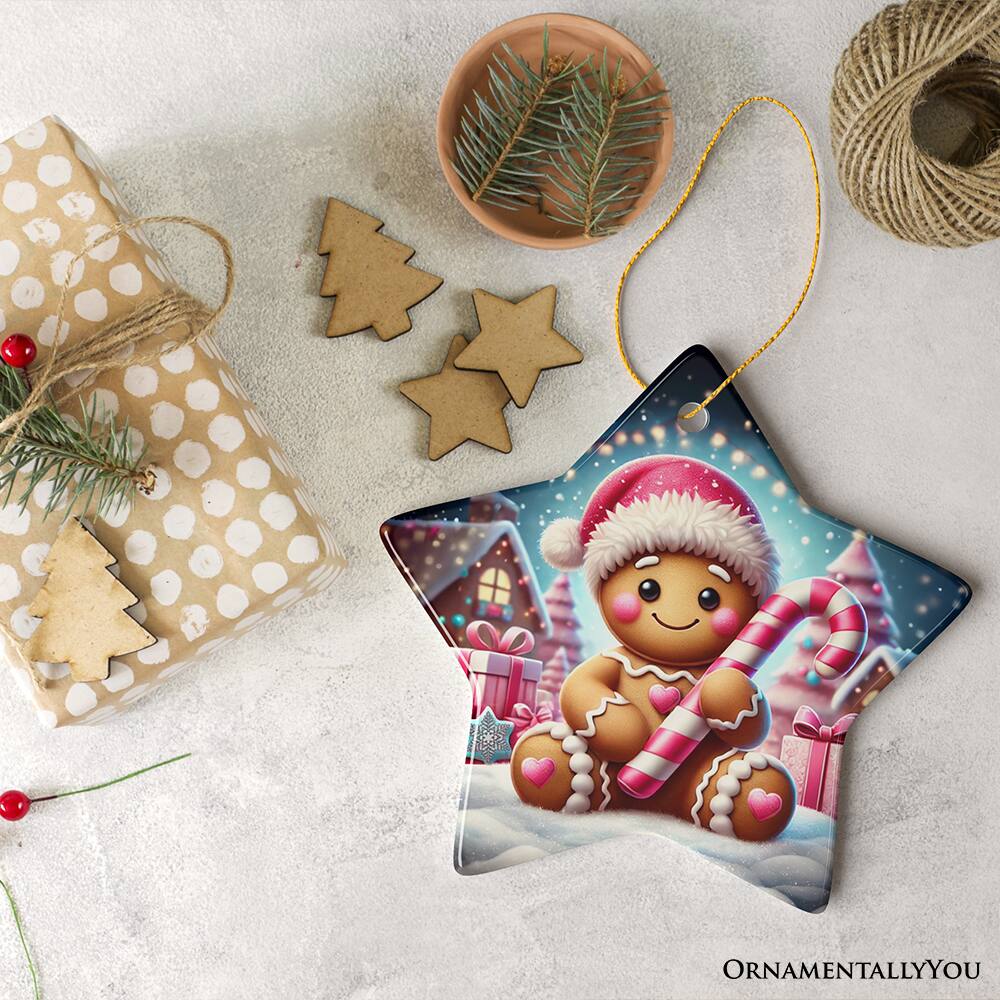 Back. OrnamentallyYou - Sweet Gingerbread Wonderland Pink Themed Ornament Heartwarming Christmas Gift - Multi-colored.