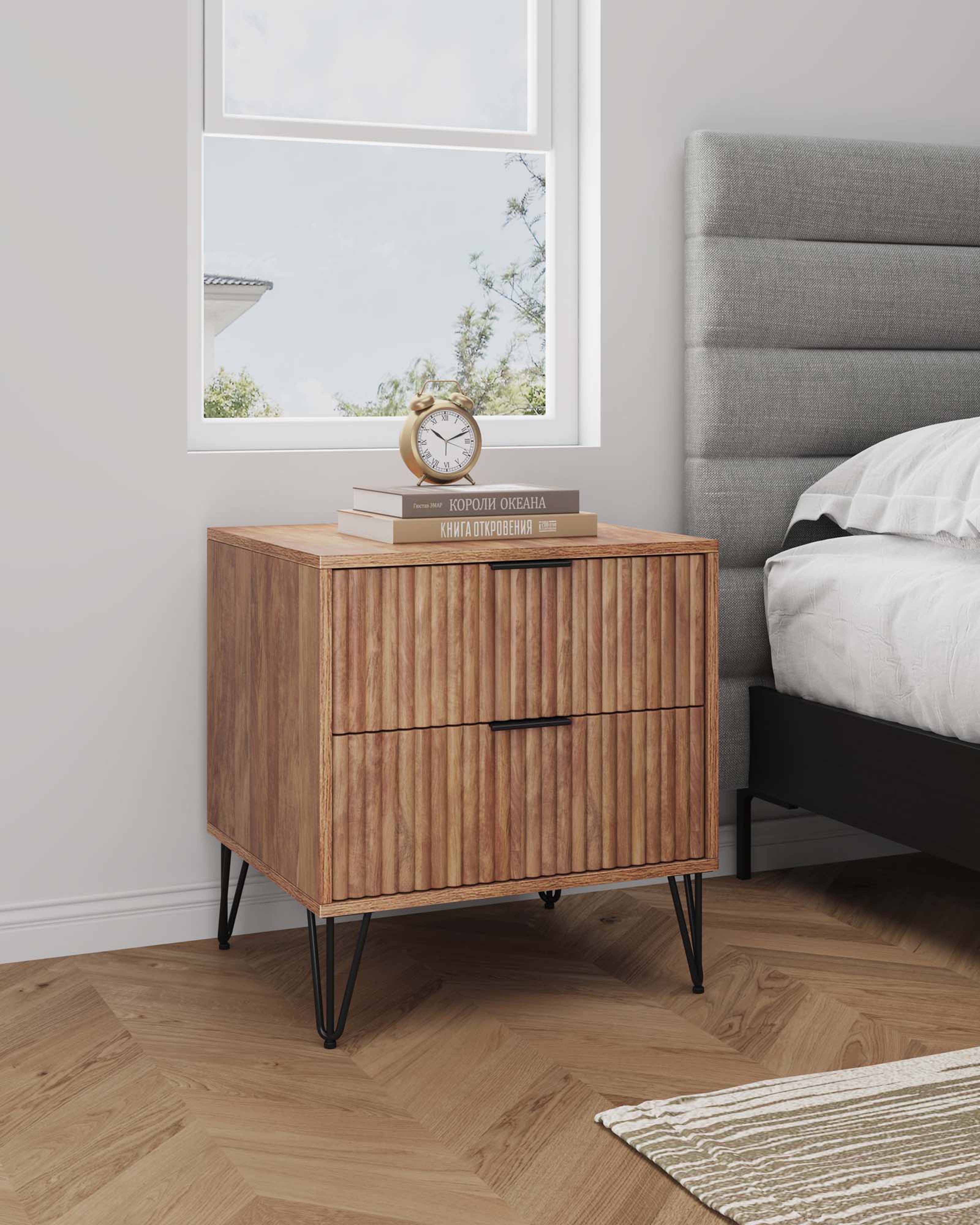 Angle. Manhattan Comfort - Dumbo Modern 20" Fluted Nightstand - Golden Brown.
