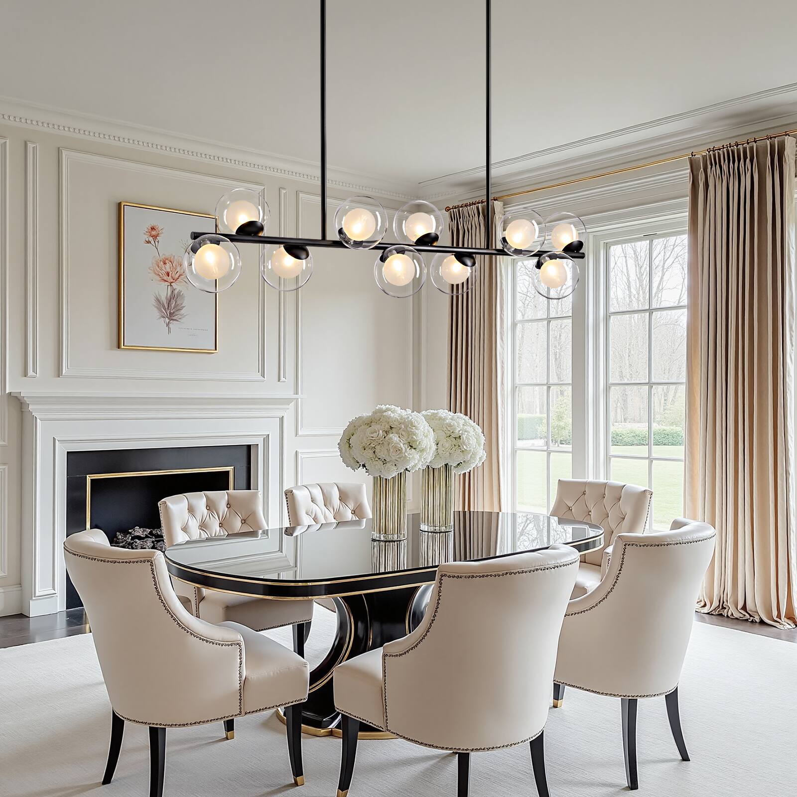 Alt View 1. Siljoy - Modern 10-Light Dimmable Linear Chandelier Clear Double Glass Gold Adj. Height – For Dining Kitchen Bedroom - Black.