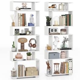 Gymax - 2PCS 6-tier Storage Bookshelf Tall Display Shelf w/ Anti-toppling Kits - White