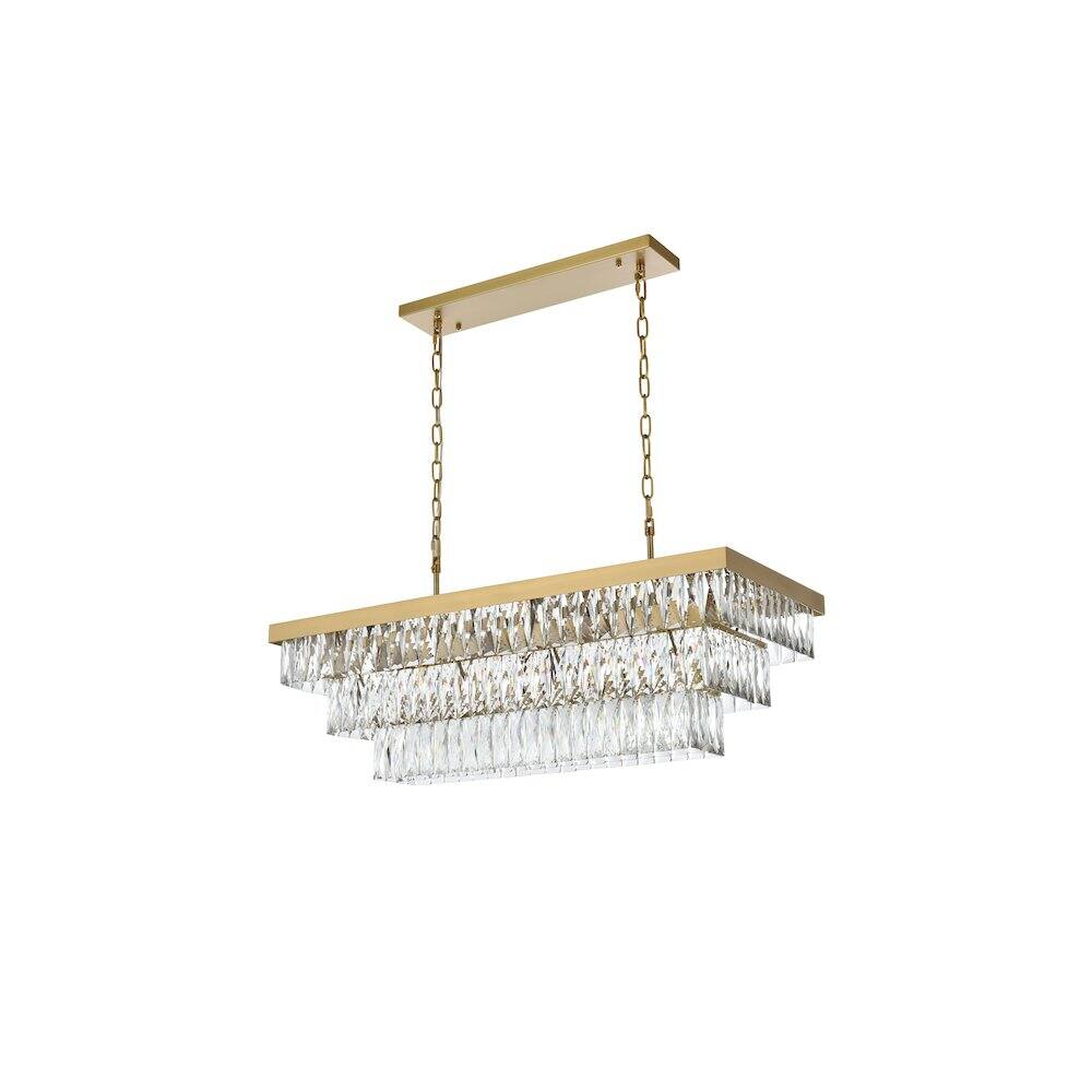 Angle. Elegant Lighting - Josephine 36 Inch Rectangular Chandelier In Satin Gold - Satin Gold And Clear.