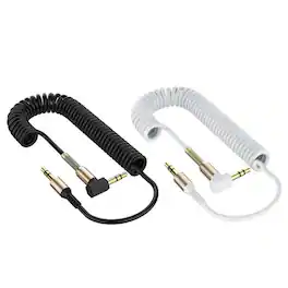 Home Collection - 2Pcs L-Shaped 3.5mm Male to Male AUX Cable - Black and White