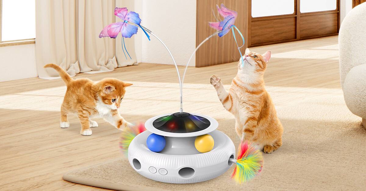 Alt View 2. Pawtners - Interactive Cat Toy 3-in-1 Automatic Self-Play for Indoor Cats, USB Rechargeable with Fluttering Butterfly, Balls & Feat - White.