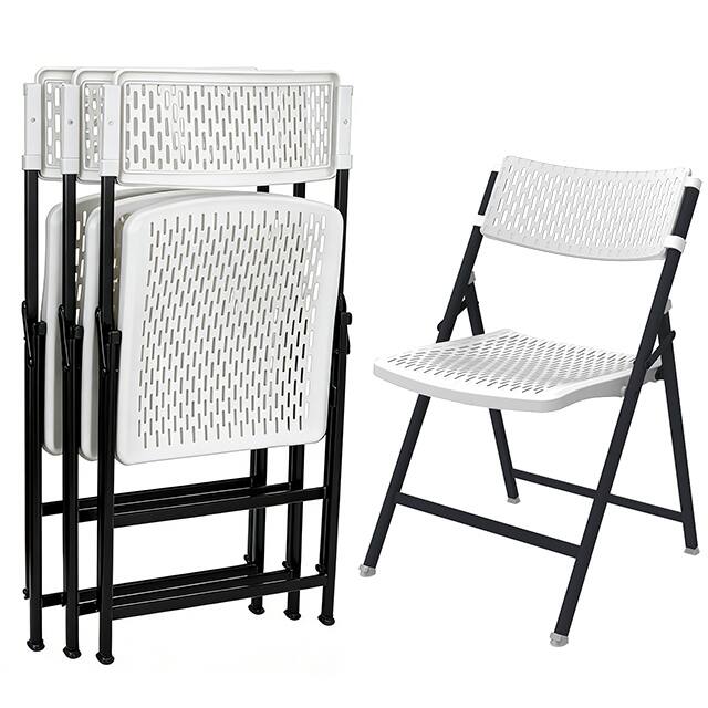 Front. Decksplore - 4-Pack Plastic Folding Chairs, One-Piece Design for Camping, Office, Home, Indoor & Outdoor Use - White.