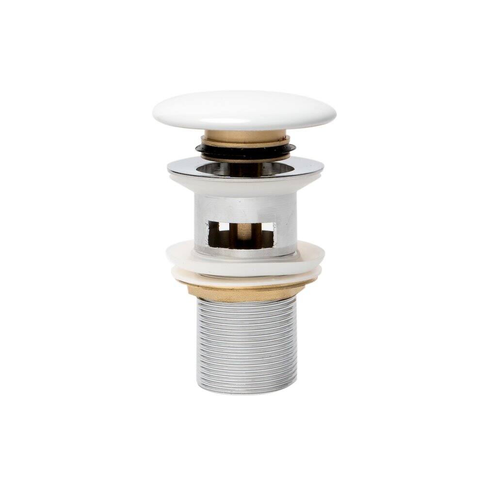 Left. Alfi - White Ceramic Mushroom Top Pop Up Drain for Sinks with Overflow - White.