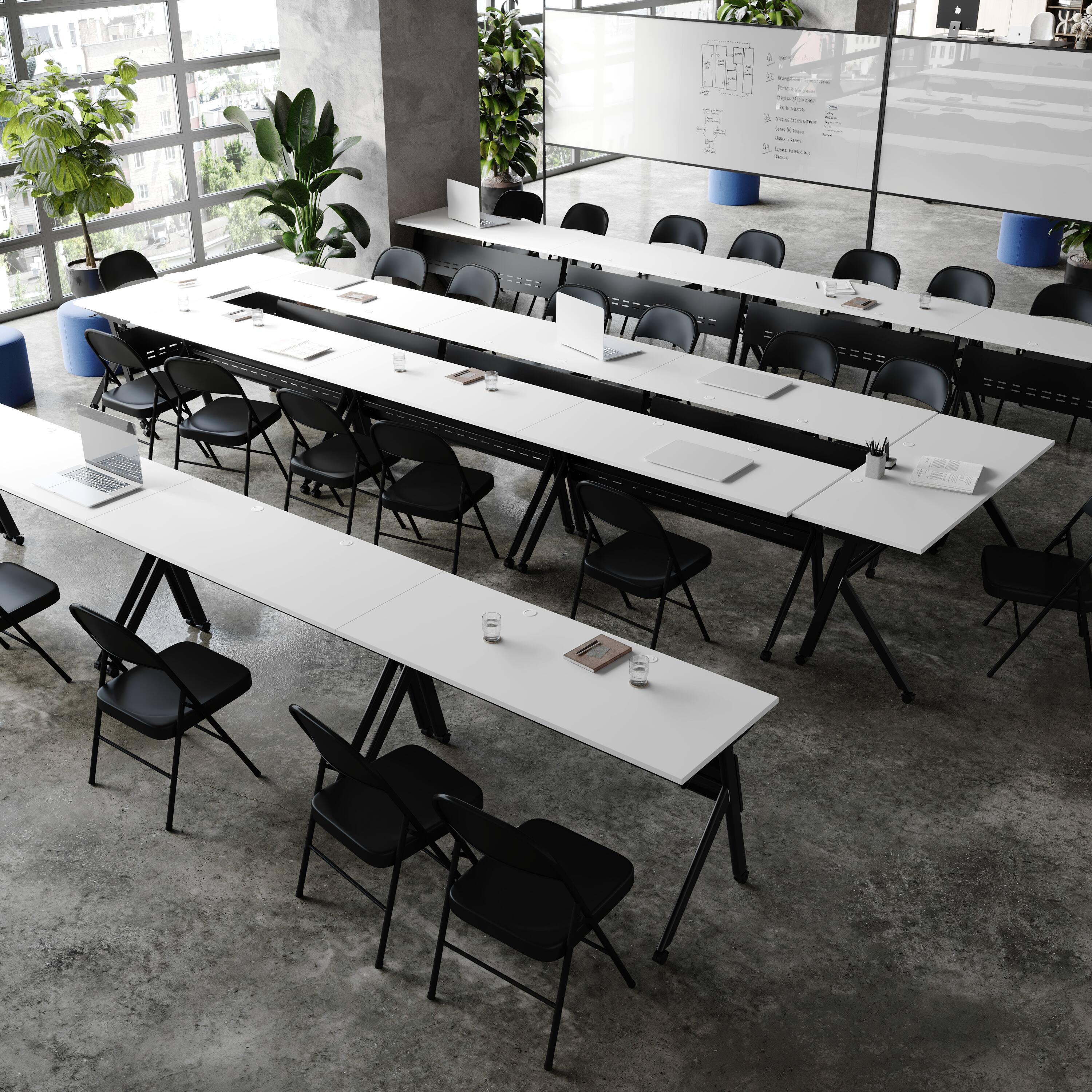 Alt View 3. Flash Furniture - Davis Commercial Grade 60" x 24" Heavy-Duty Nesting Flip Training Table with Y-Legs, Modesty Panel, 1" Thick White Table - White.