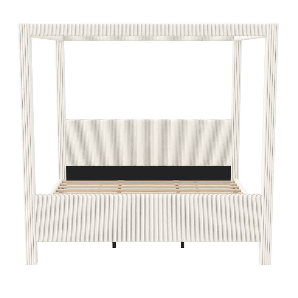 Alt View 7. Loheer - Loheer King Size Canopy Bed Upholstered Platform Bed Corduroy Beige - Beige.