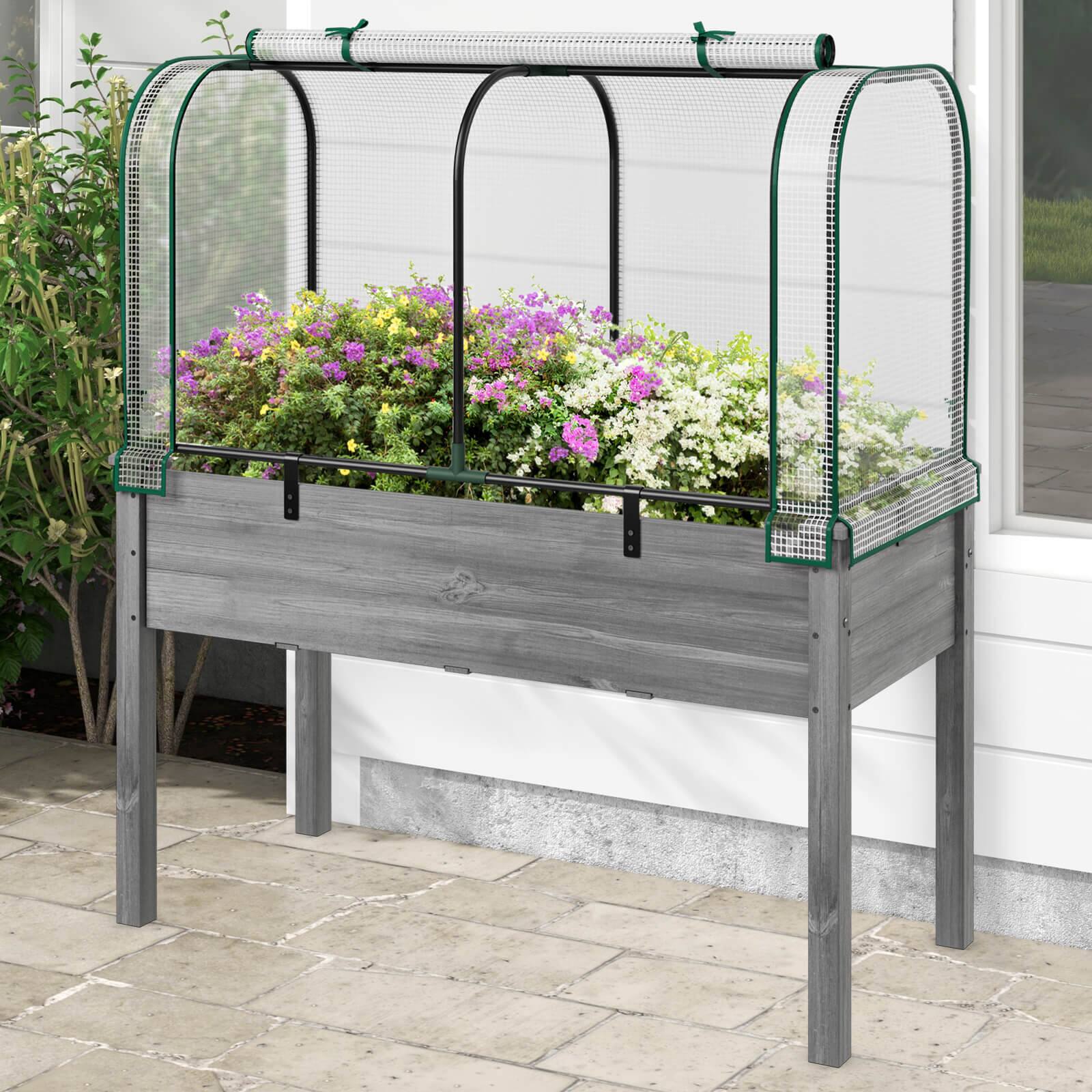 Alt View 1. Costway - Costway Wood Raised Garden Bed withhouse Cover Mini Portablehouse Kit - White+Gray.