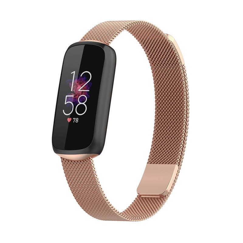 Front. StrapsCo - Milanese Bracelet Stainless Steel Watch Band Strap For Fitbit Luxe - Rose Gold.