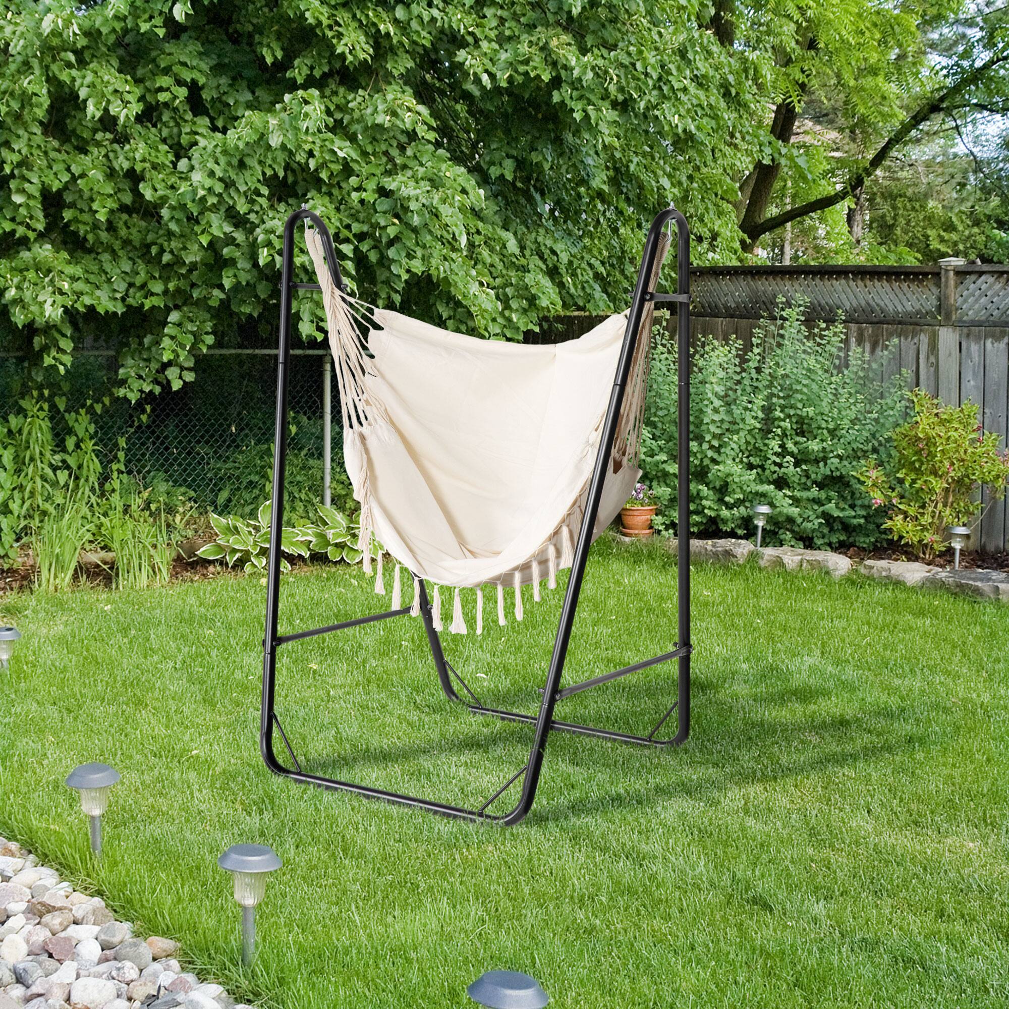 Alt View 1. Outsunny - Chair with U Shape Stand, Hammock Swing Chair with A Side Pocket - Cream White.