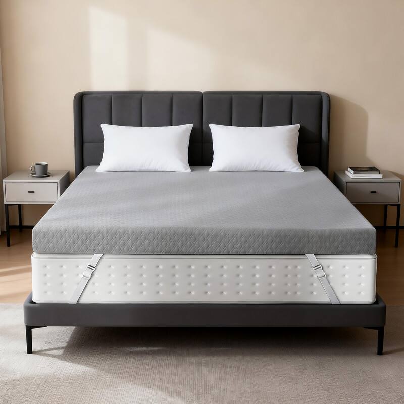 Vipbear - 3"/4" Bamboo Charcoal Memory Foam Mattress Topper, Cooling Gel Bed Topper with Removable Cover, Fiberglass‑Free - 3" Gray