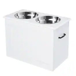 Pawhut - Raised Pet Feeding Storage Station with 2 Stainless Steel Bowls Base for Large Dogs and Other Large Pets - White