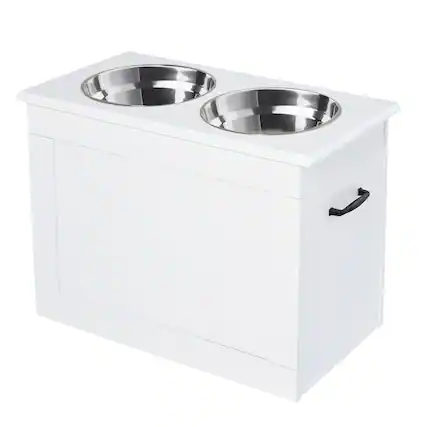 Front. Pawhut - Raised Pet Feeding Storage Station with 2 Stainless Steel Bowls Base for Large Dogs and Other Large Pets - White.