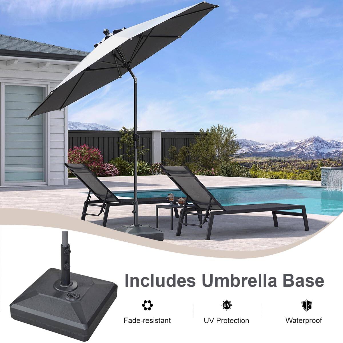 Includes Umbrella Base  
UV Fade-resistant  
UV Protection  
Waterproof