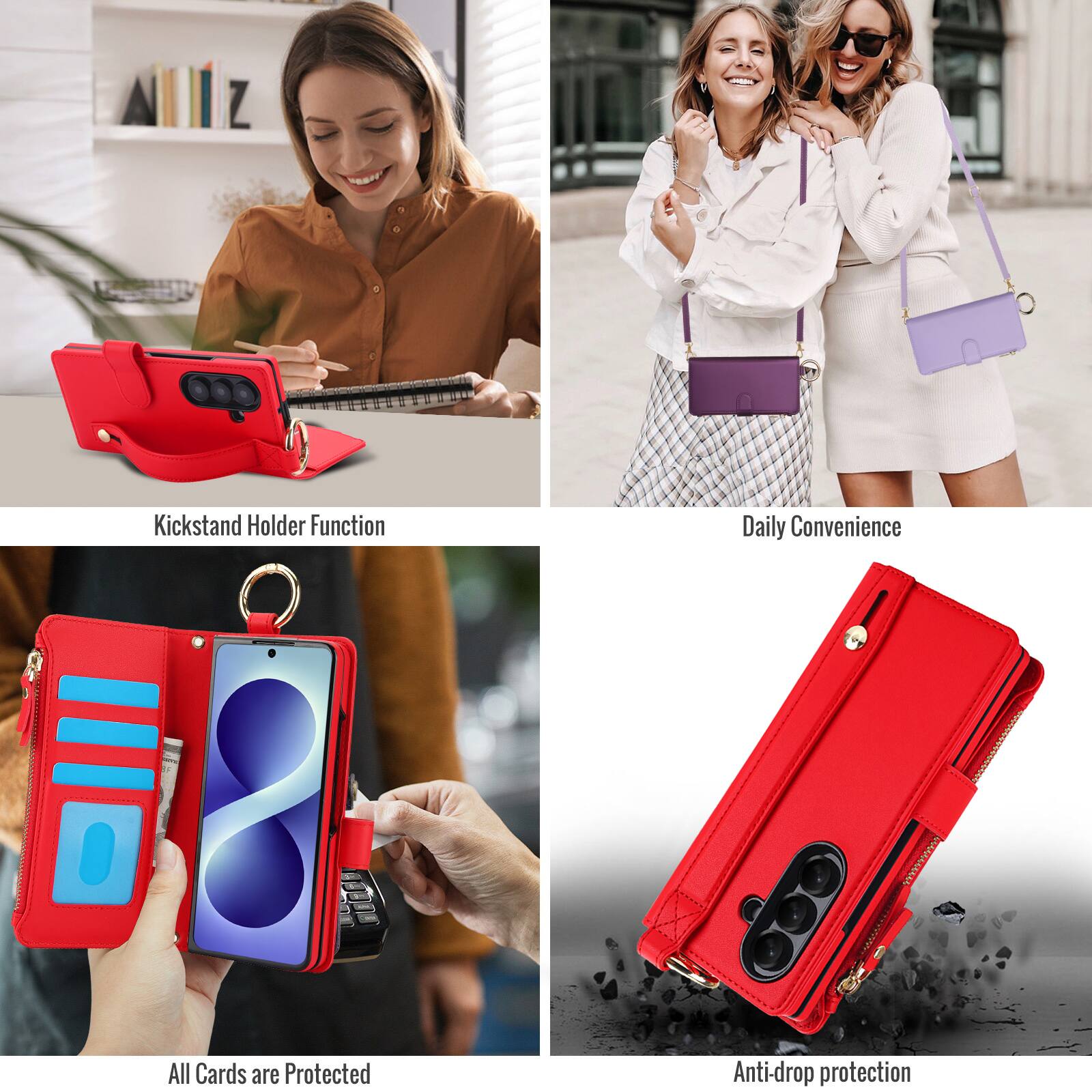 Kickstand Holder Function  
Daily Convenience  
All Cards are Protected  
Anti-drop protection