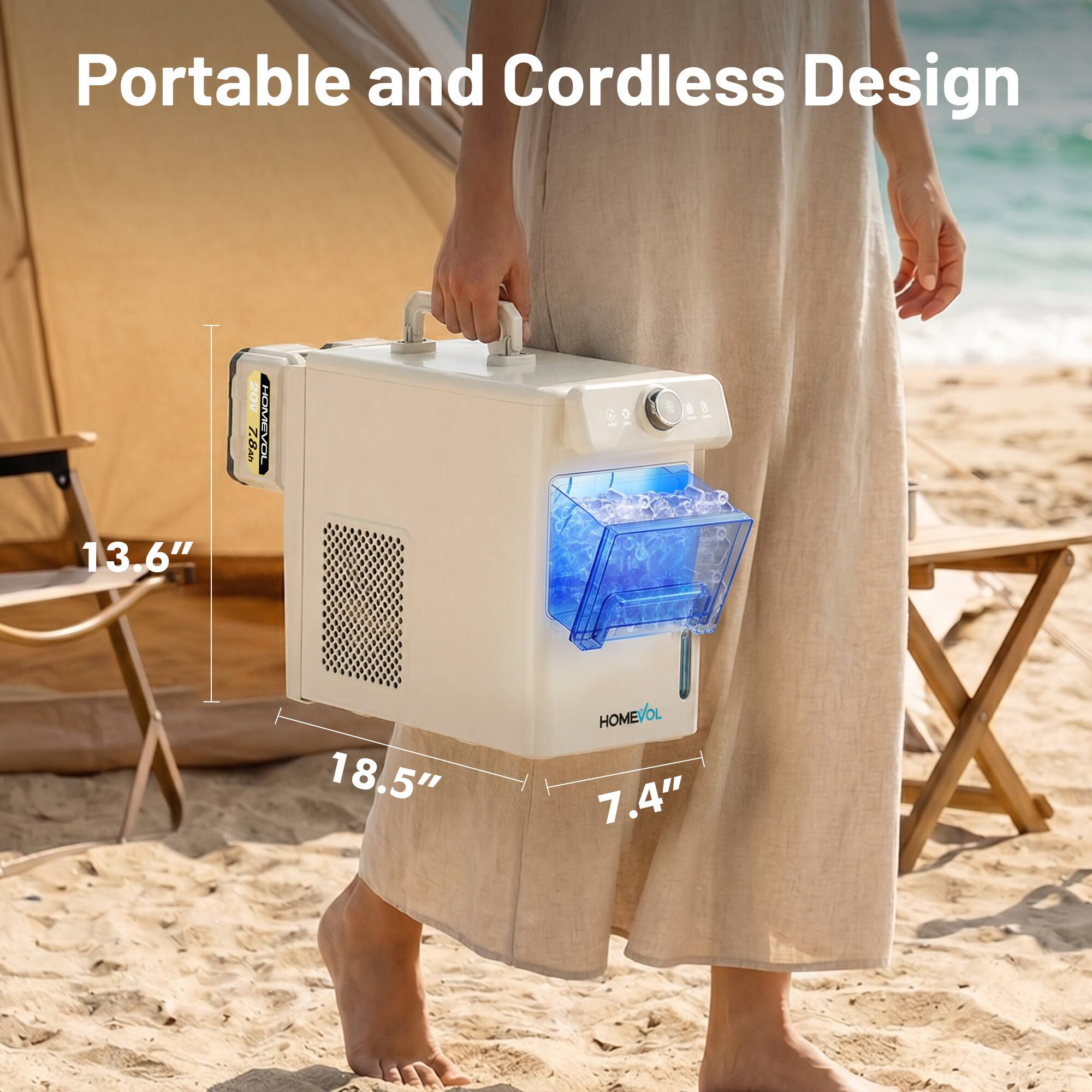 Portable and Cordless Design  
13.6" x 18.5" x 7.4"  
HOMEVOL