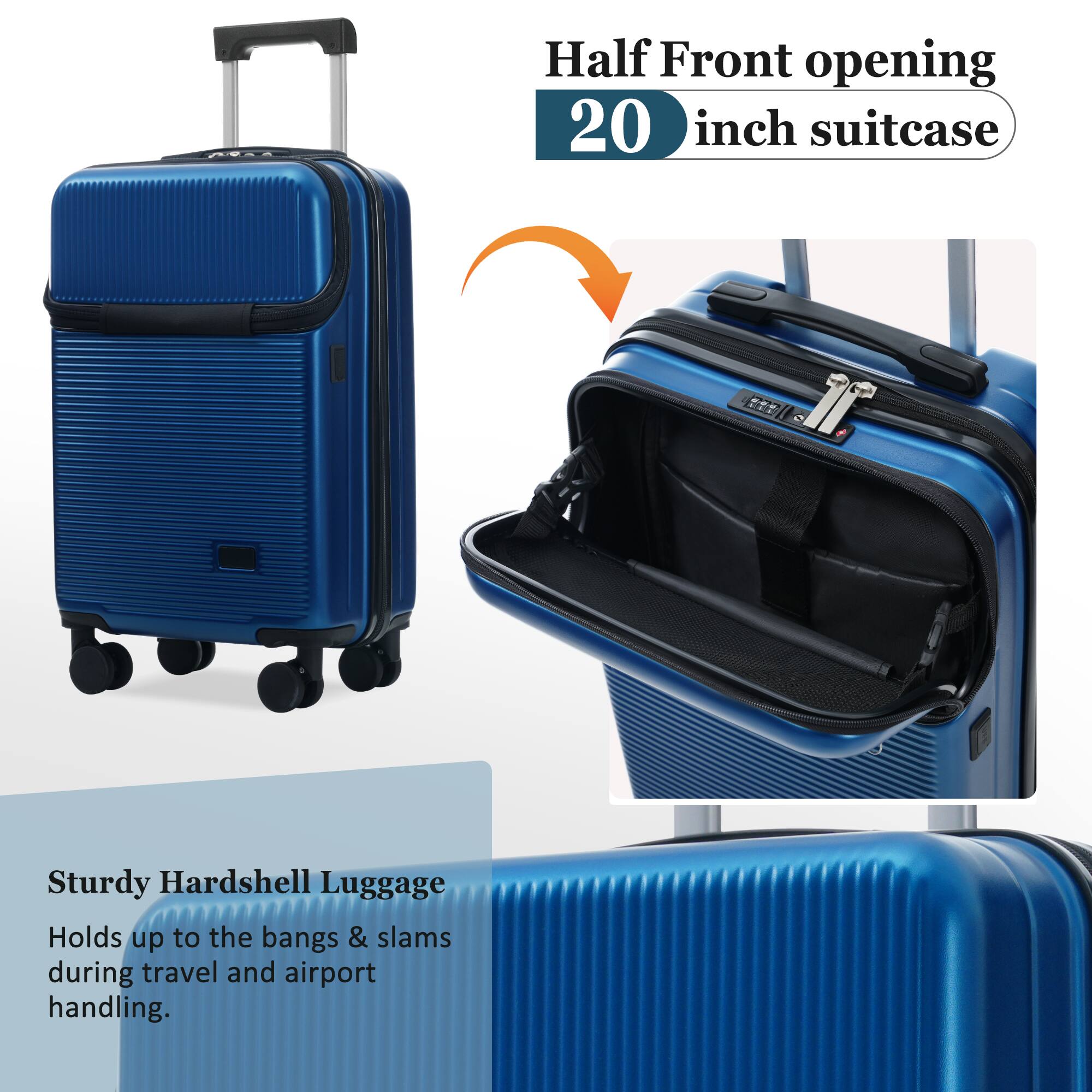 PAES Half Front opening 20 inch suitcase  
1 Sturdy Hardshell Luggage  
Holds up to the bangs & slams during travel and airport handling.