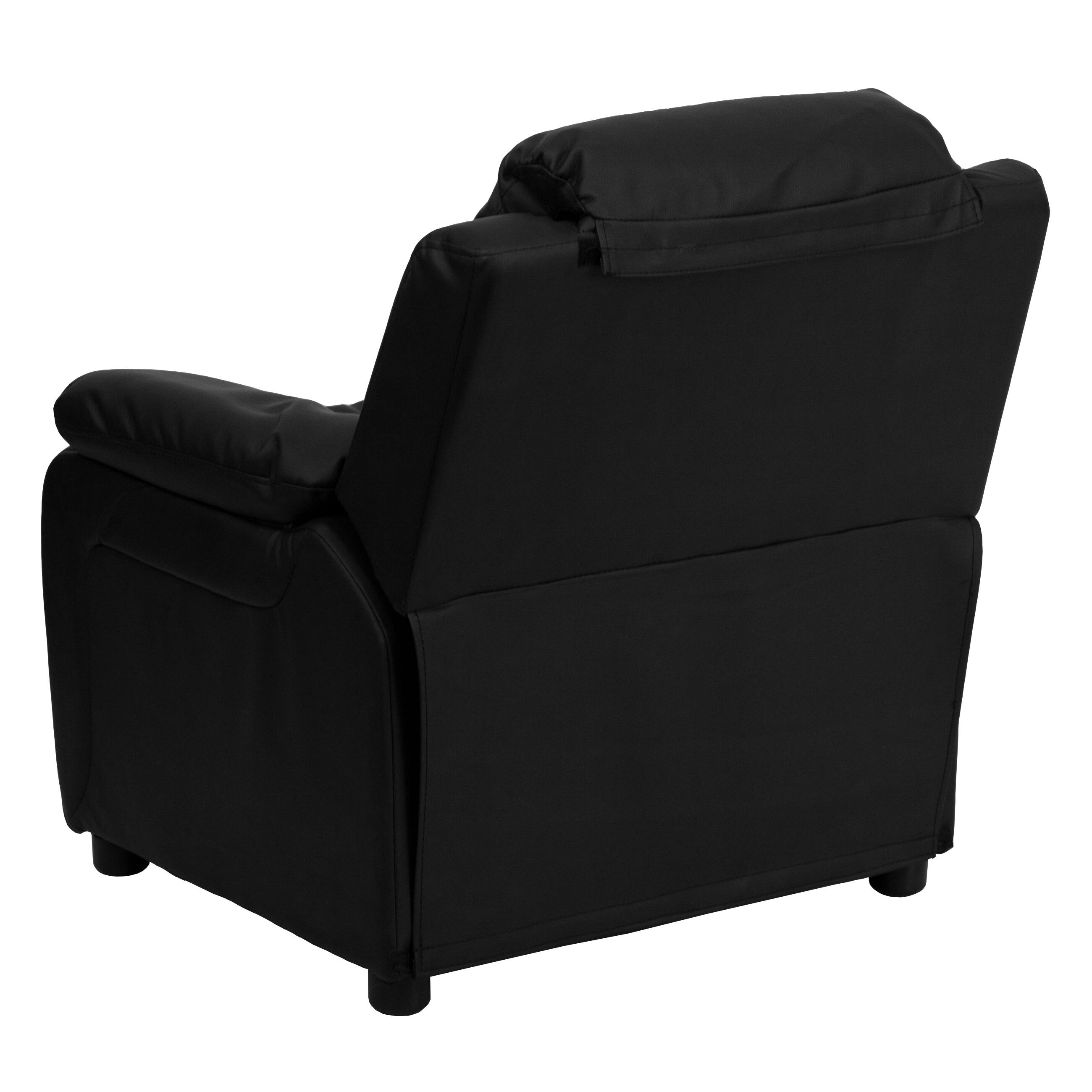 Alt View 4. Emma + Oliver - Deluxe Padded Contemporary Kids Recliner with Storage Arms - Black LeatherSoft.