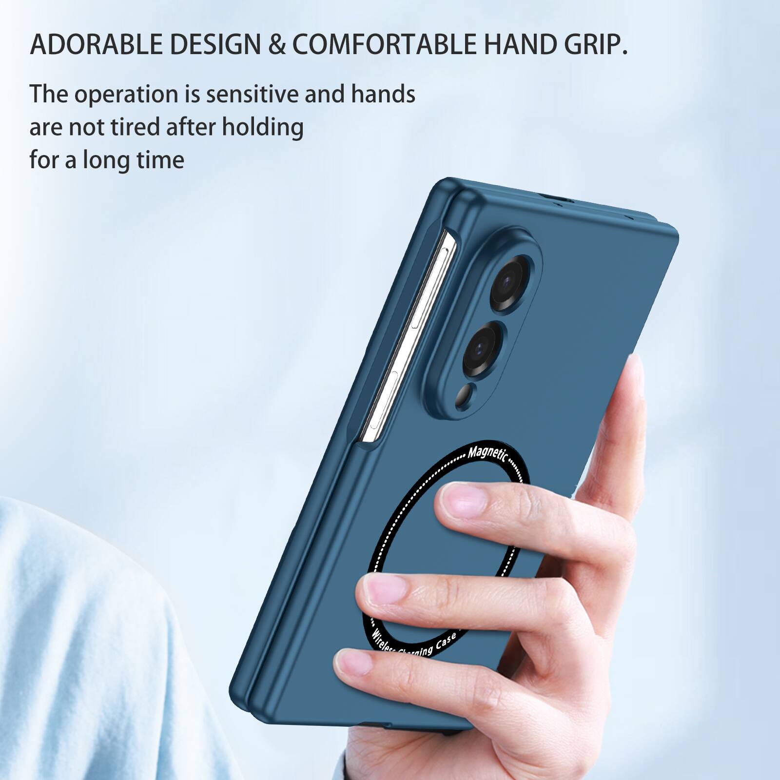 ADORABLE DESIGN & COMFORTABLE HAND GRIP.  
The operation is sensitive and hands are not tired after holding for a long time.  

Magnetic Wireless Case