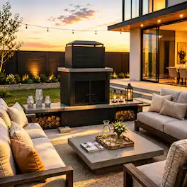 SUNJOY - 76" Modern Outdoor Wood-Burning Steel Fireplace with Chimney, Log Rack, Mesh Doors, Ash Pan & Cover, Onyx Black - Matte Black