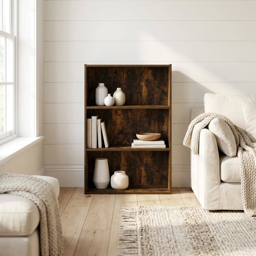 Left. FurniFact - Amber Pine 3-Tier Open Shelf Bookcase with Sturdy Wood Construction - Amber Pine.