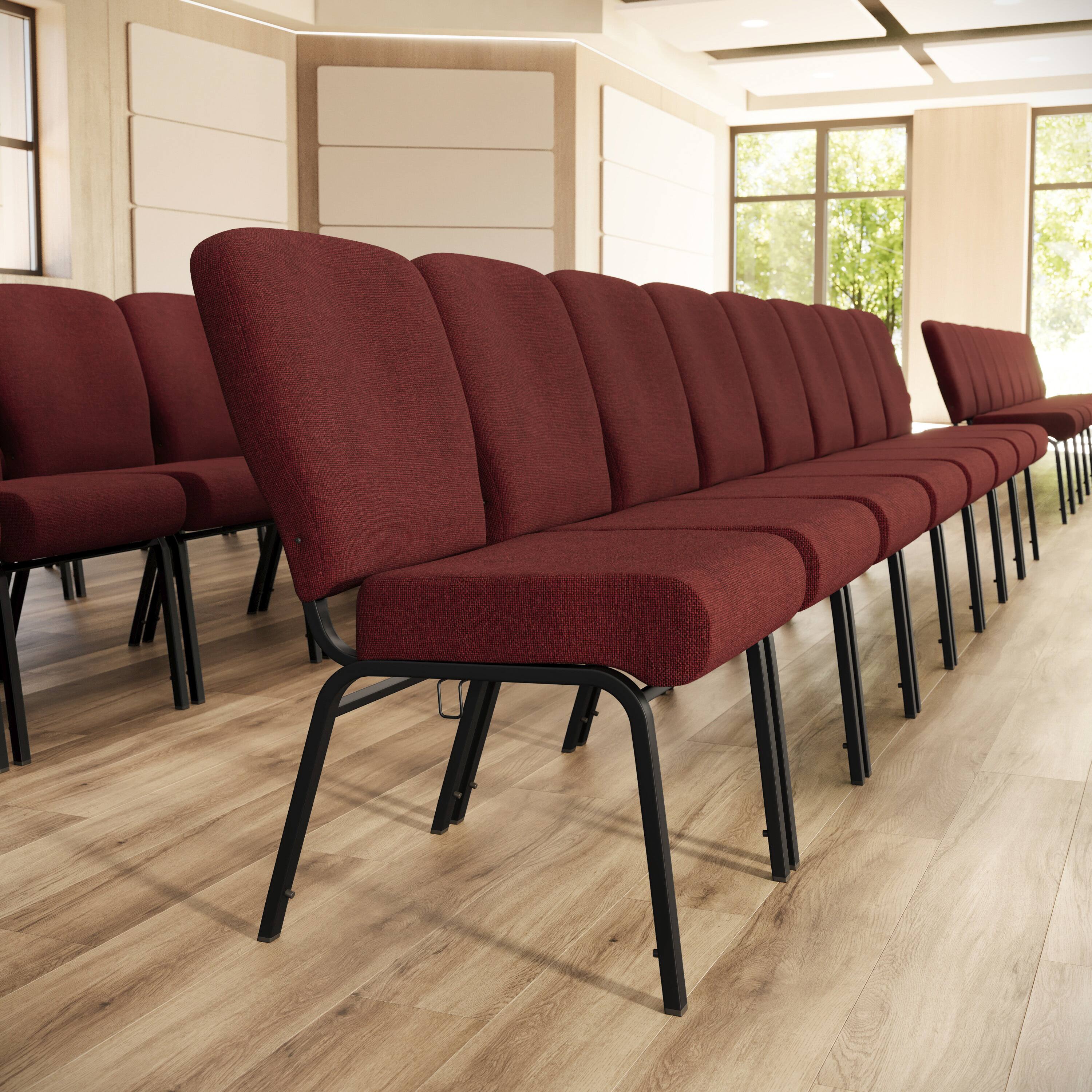 Alt View 1. Emma + Oliver - Signature Elite Church Chair - 20 in. Wide - Maroon Fabric/Black Frame.