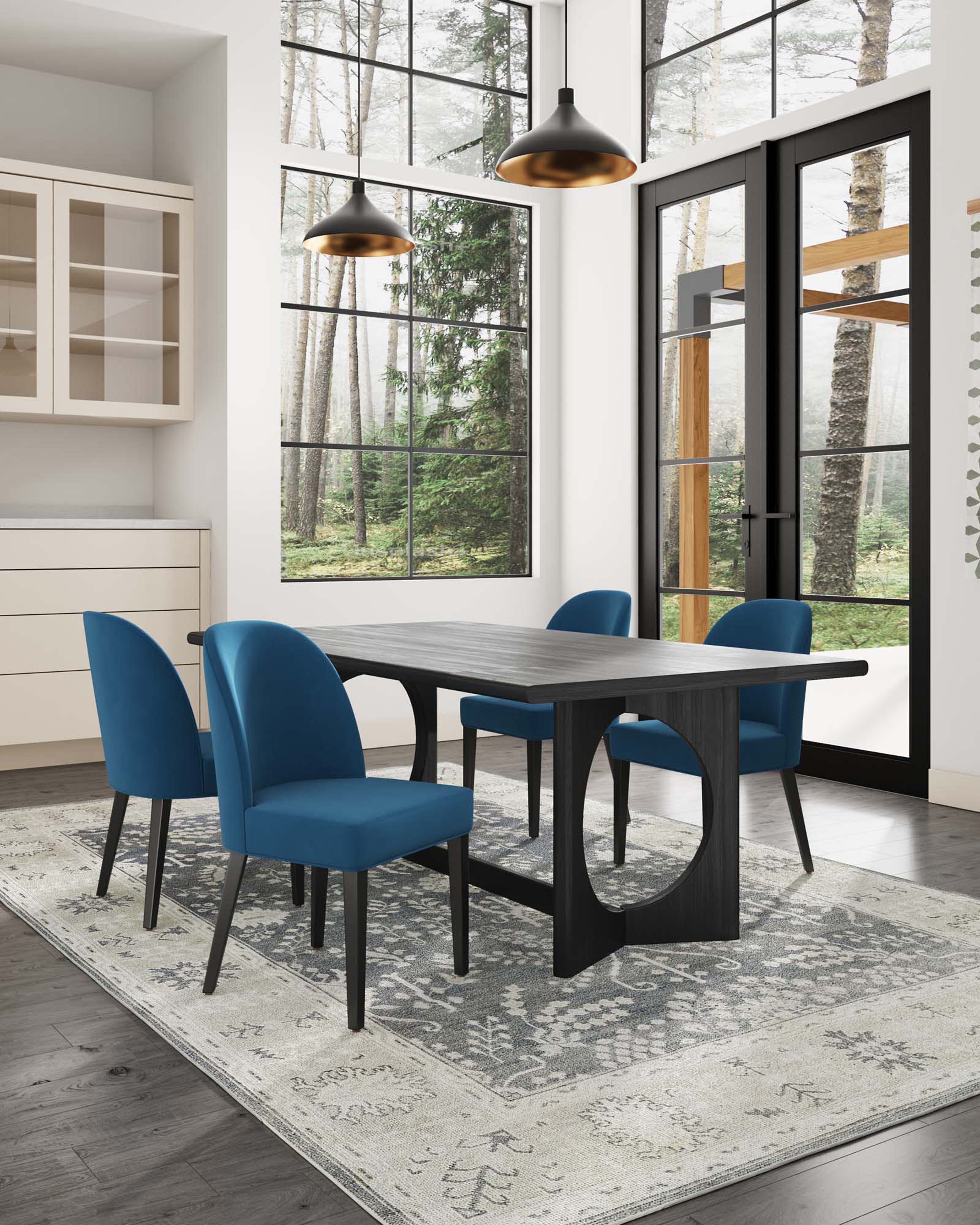 Angle. Manhattan Comfort - Hillman Modern Wood Upholstered Dining Chair - Set of 4 - Blue.